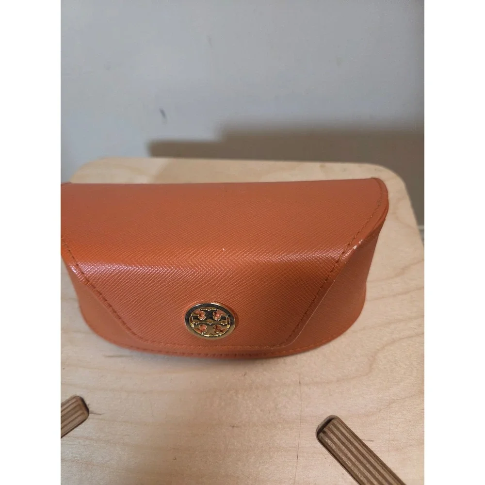 Tory Burch Orange Saffiano Leather Sunglasses Case Hard Shell Gold‎ Logo